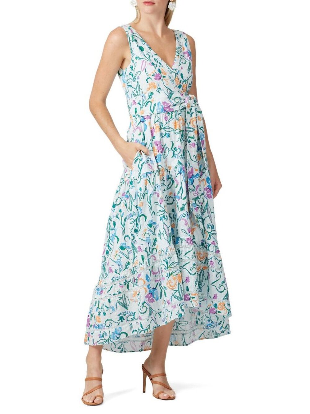 Tanya Taylor Neves White Floral Printed Sleeveless Maxi Dress Women's Size 4 - Picture 2 of 13